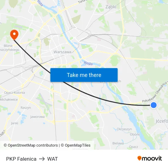 PKP Falenica to WAT map