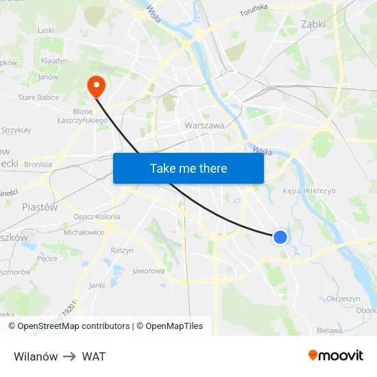 Wilanów to WAT map