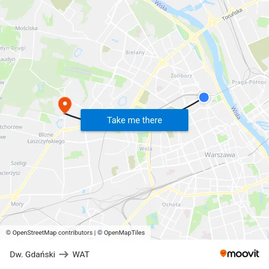 Dw. Gdański to WAT map