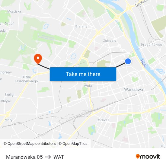 Muranowska to WAT map