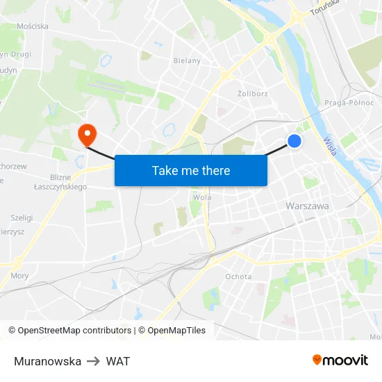 Muranowska to WAT map