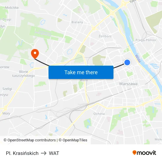 Pl. Krasińskich to WAT map