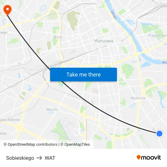 Sobieskiego to WAT map