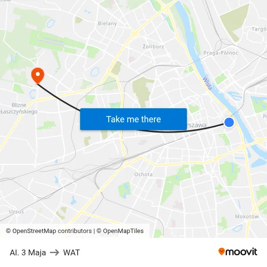 Al. 3 Maja to WAT map