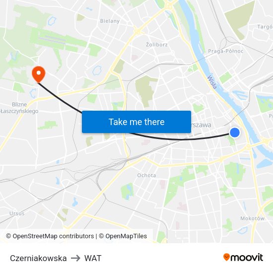 Czerniakowska 01 to WAT map