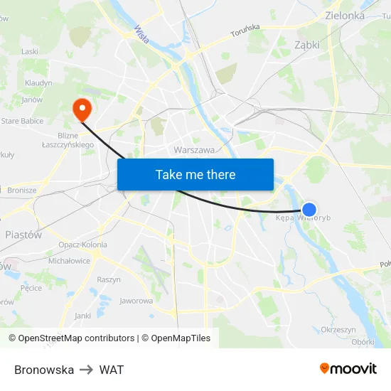 Bronowska to WAT map