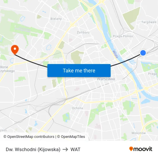 Dw. Wschodni (Kijowska) to WAT map