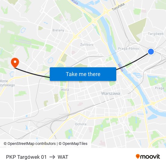 PKP Targówek to WAT map