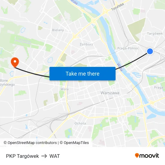 PKP Targówek to WAT map