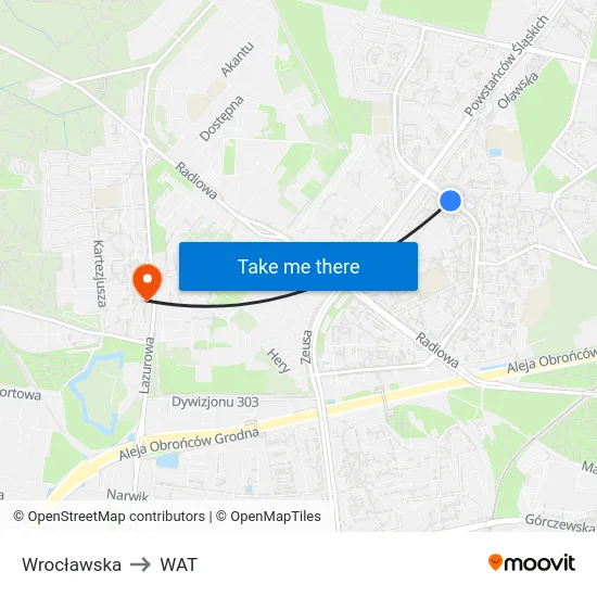 Wrocławska to WAT map