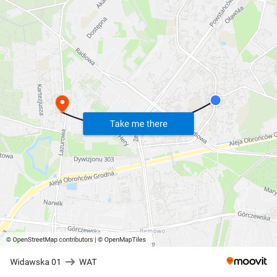 Widawska 01 to WAT map