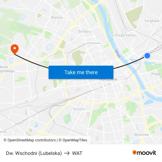 Dw. Wschodni (Lubelska) to WAT map