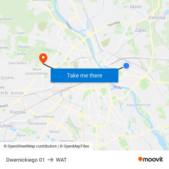 Dwernickiego to WAT map