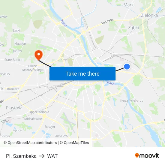 Pl. Szembeka to WAT map