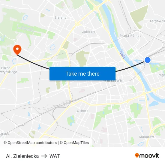 Al. Zieleniecka to WAT map