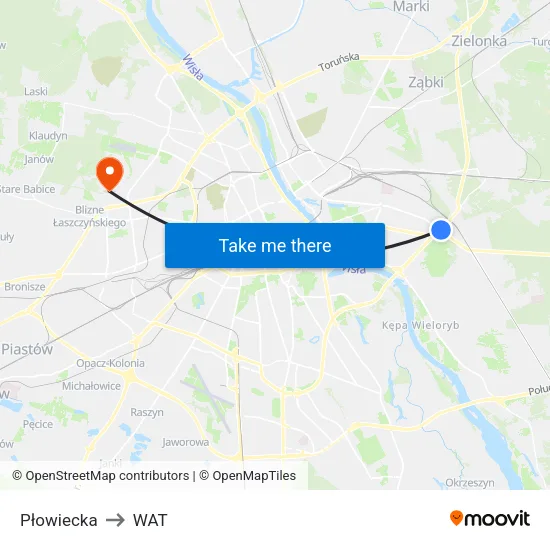 Płowiecka to WAT map
