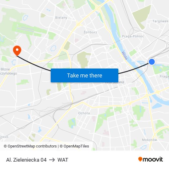 Al. Zieleniecka 04 to WAT map