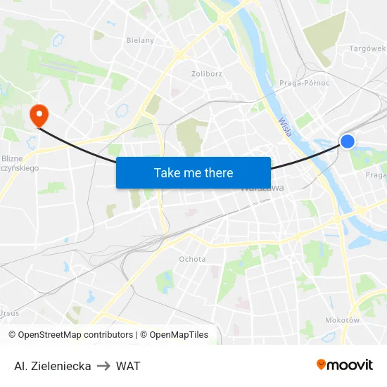 Al. Zieleniecka to WAT map