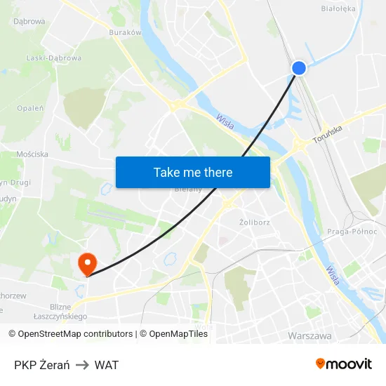 PKP Żerań to WAT map