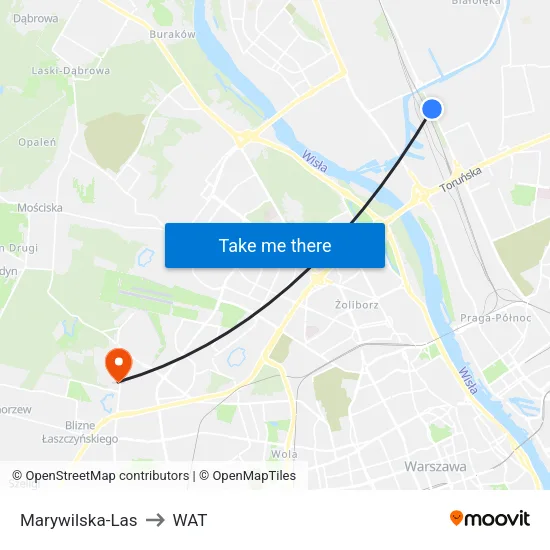 Marywilska - Las to WAT map
