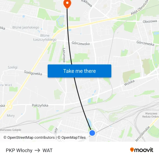 PKP Włochy to WAT map