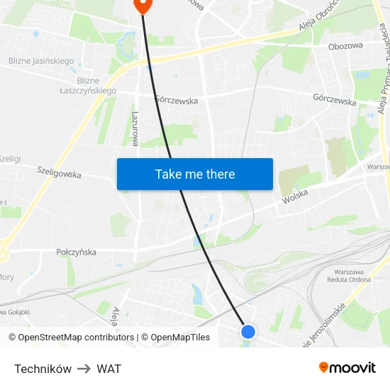 Techników to WAT map
