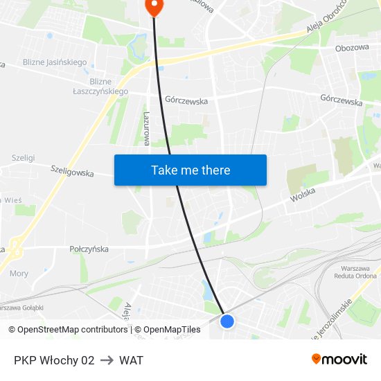 PKP Włochy 02 to WAT map