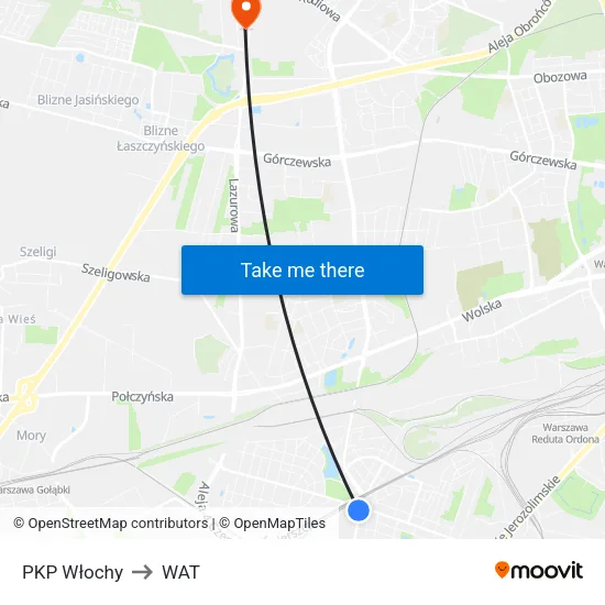 PKP Włochy to WAT map