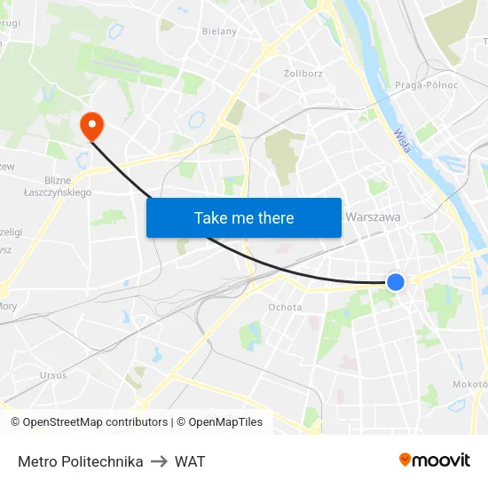 Metro Politechnika to WAT map
