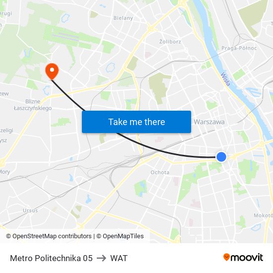 Metro Politechnika 05 to WAT map