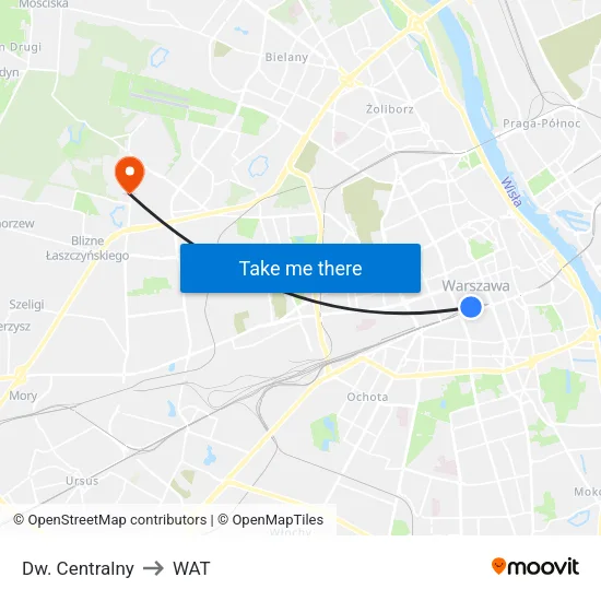 Dw. Centralny to WAT map