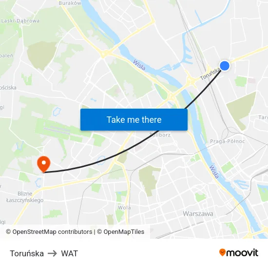 Toruńska to WAT map