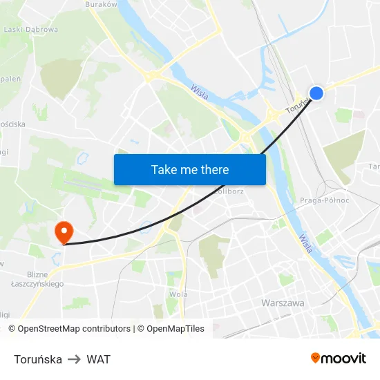 Toruńska to WAT map