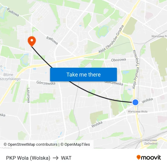 PKP Wola (Wolska) to WAT map