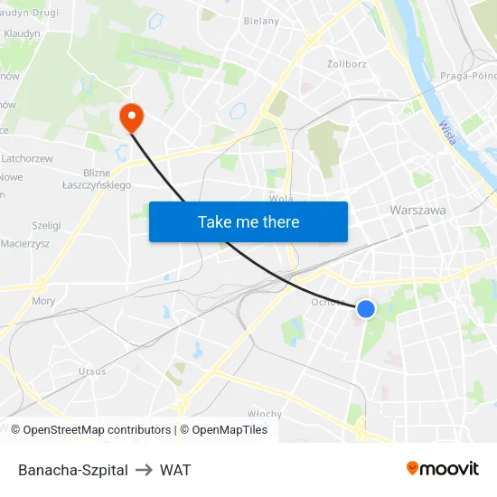 Banacha - Szpital to WAT map