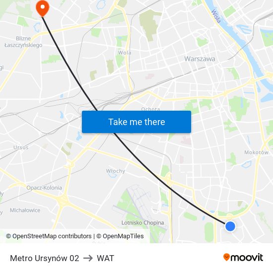 Metro Ursynów 02 to WAT map