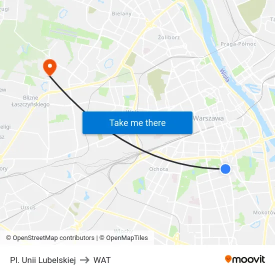 Pl. Unii Lubelskiej to WAT map