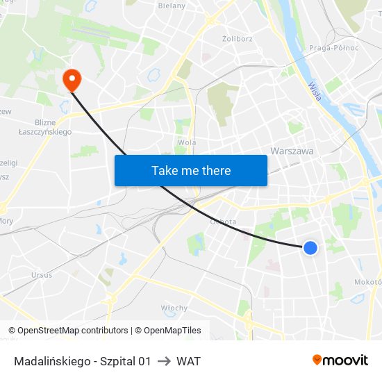 Madalińskiego - Szpital 01 to WAT map