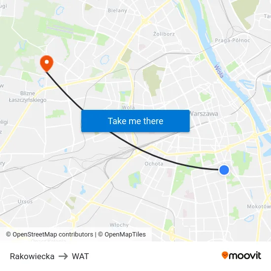 Rakowiecka to WAT map