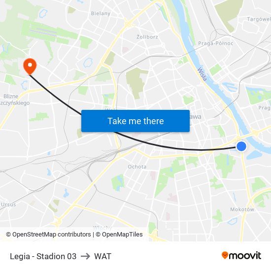 Legia - Stadion 03 to WAT map