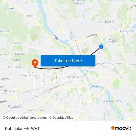 Potulicka to WAT map