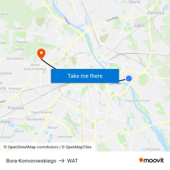 Bora - Komorowskiego to WAT map