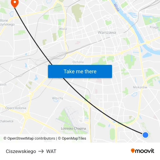 Ciszewskiego to WAT map