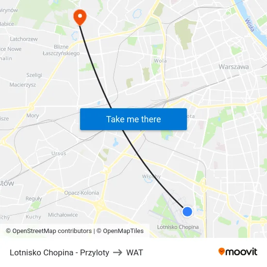 Lotnisko Chopina - Przyloty to WAT map