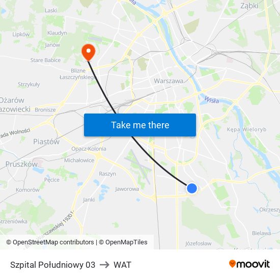 Szpital Południowy 03 to WAT map