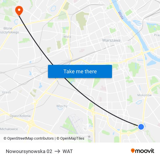 Nowoursynowska to WAT map