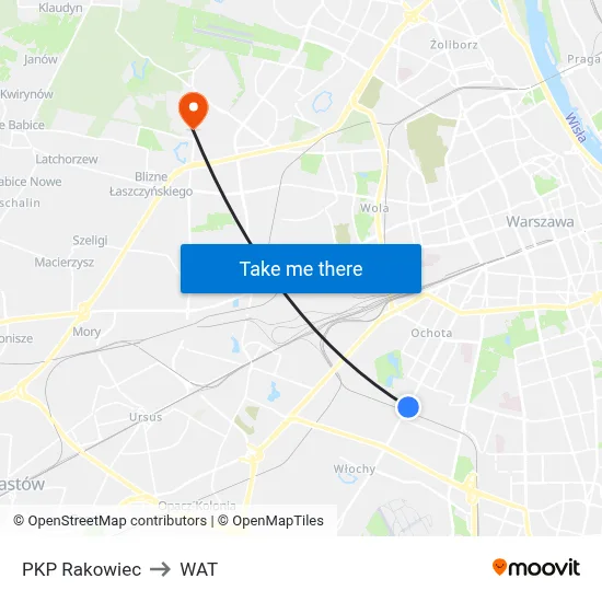 PKP Rakowiec to WAT map