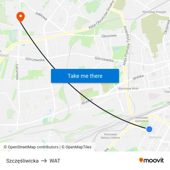 Szczęśliwicka to WAT map