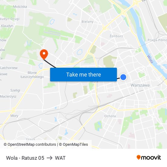 Wola - Ratusz 05 to WAT map