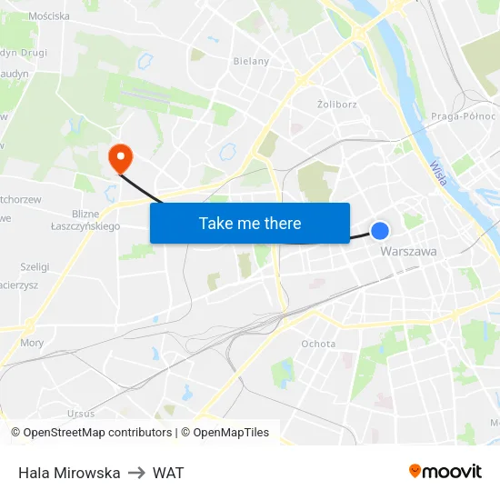 Hala Mirowska to WAT map